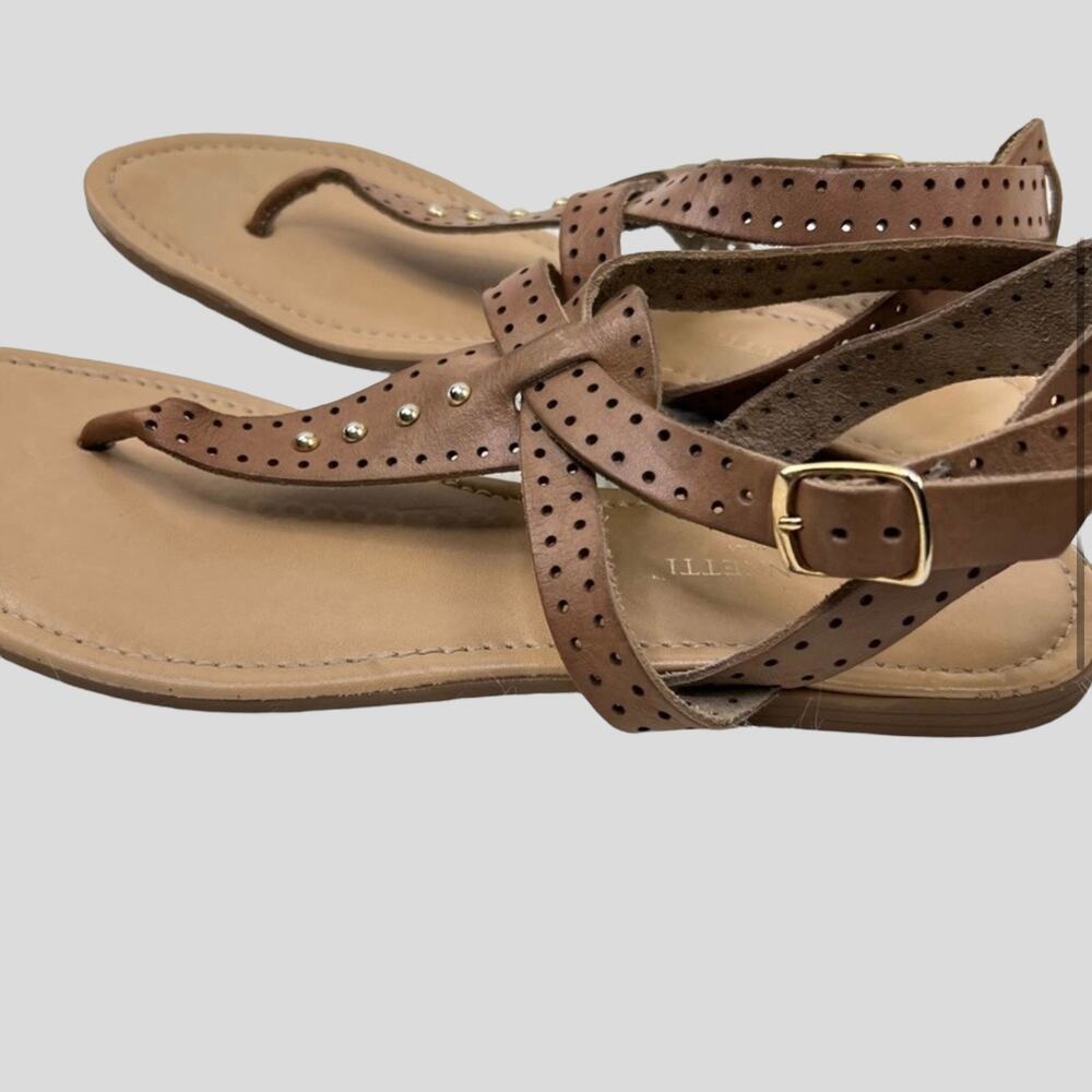 A. Giannetti T-Strap Sandals Womens Size 10 Caged Ankle Strap and Gold Hardware - Picture 3 of 6